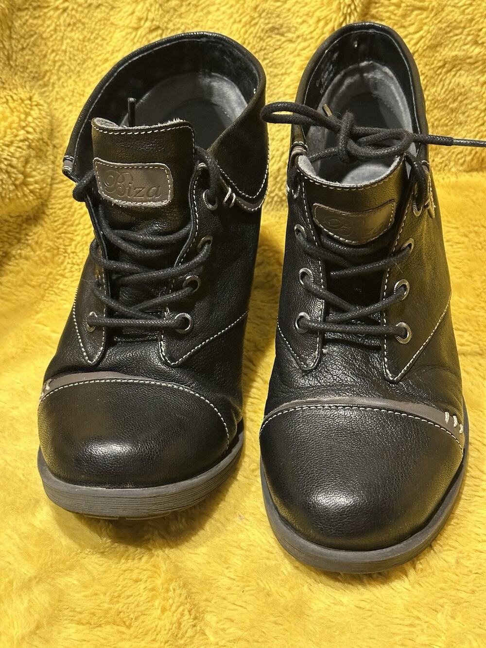 Biza Women's Black Biker Booties US 8 Leather Motorcycle Moto Punk Grunge Chic